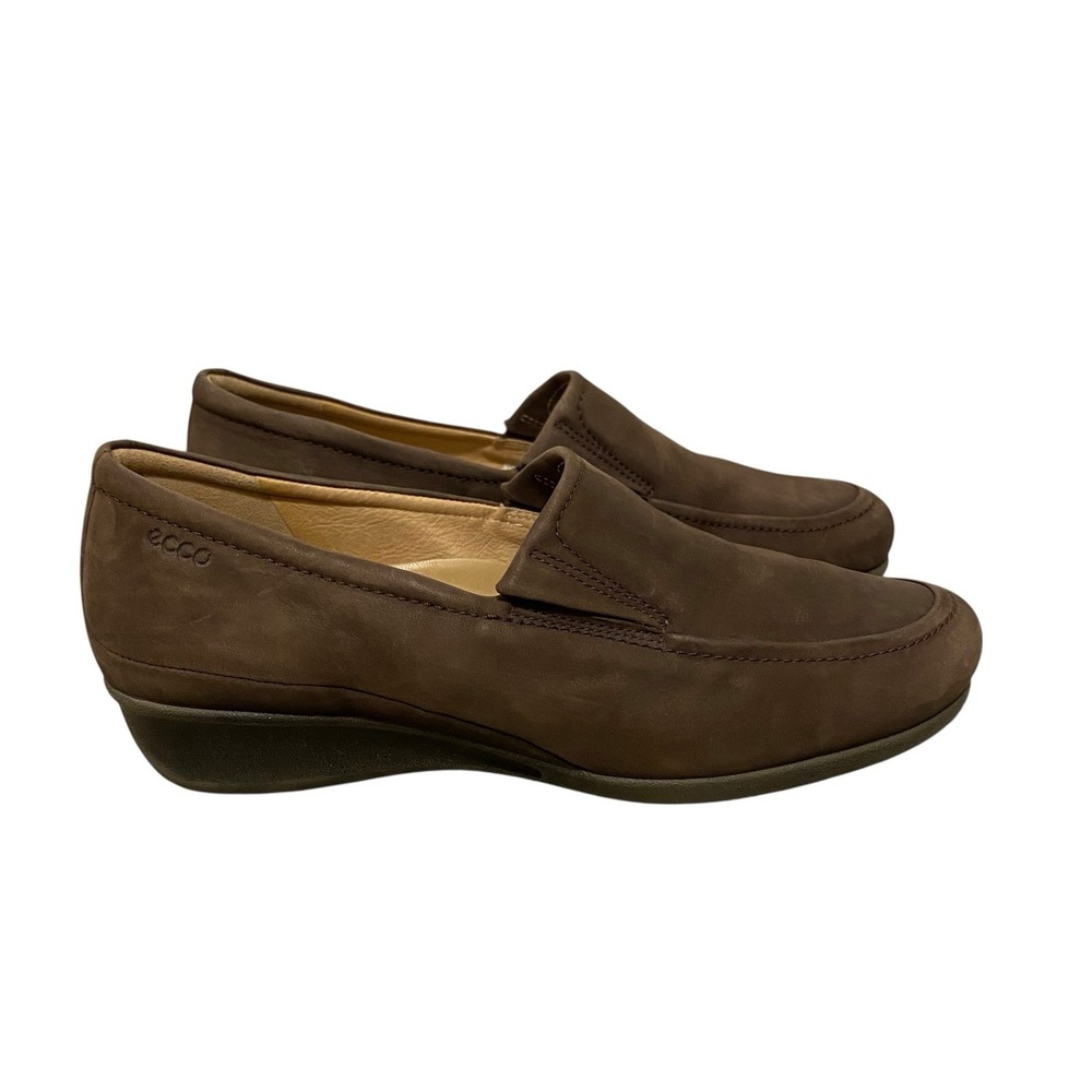 Ecco Slip On Loafers Sz 9.5 EU 40 Brown Nubuck Leather Classic Casual Comfort